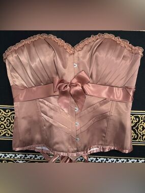 Corset Story Rose Gold Overbust Ribbon Corset pink blush ribbon goth UK 18/ US14